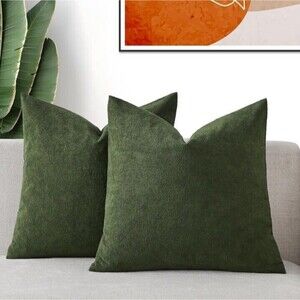 Pack of 1 Olive Green Decorative Pillow Cover 24x24in  Soft Plush Chenille Boho